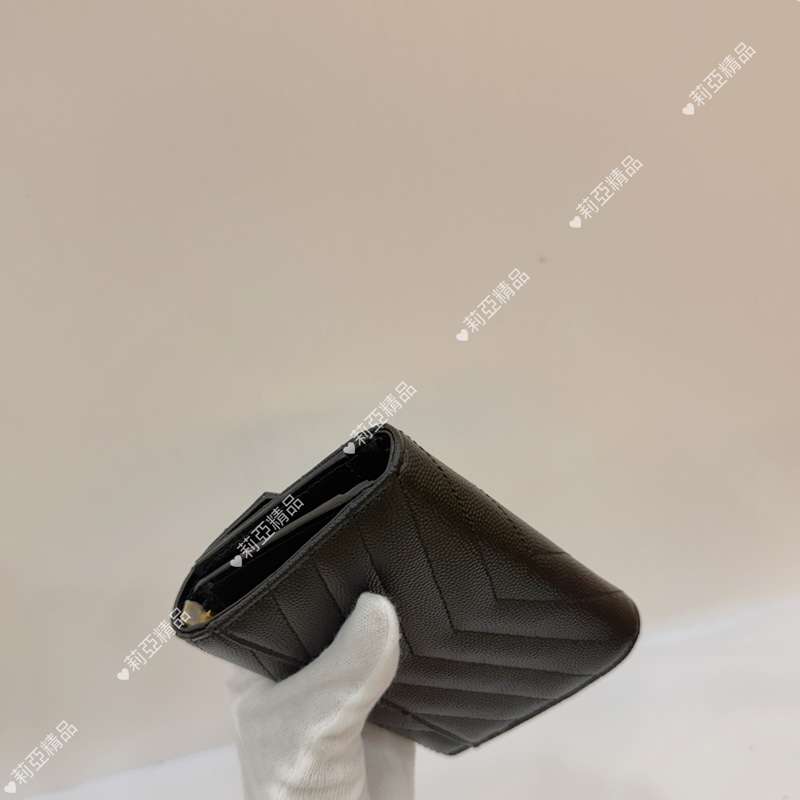莉亞精品♡Ysl 黑金三折短夾 近新美品-7