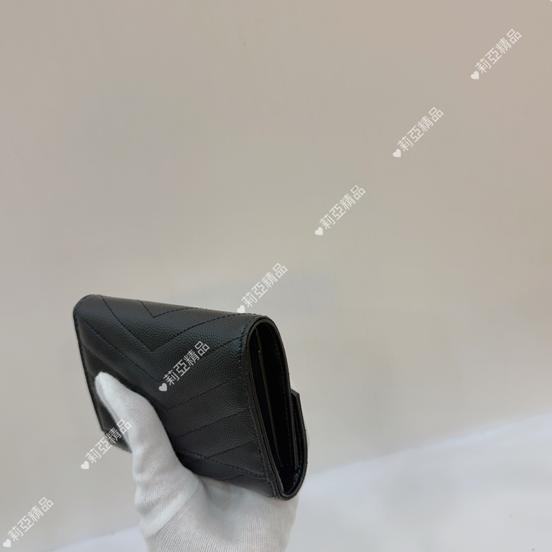 莉亞精品♡Ysl 黑金三折短夾 近新美品-8