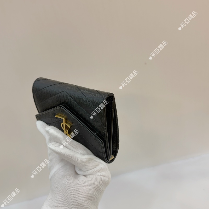 莉亞精品♡Ysl 黑金三折短夾 近新美品-10