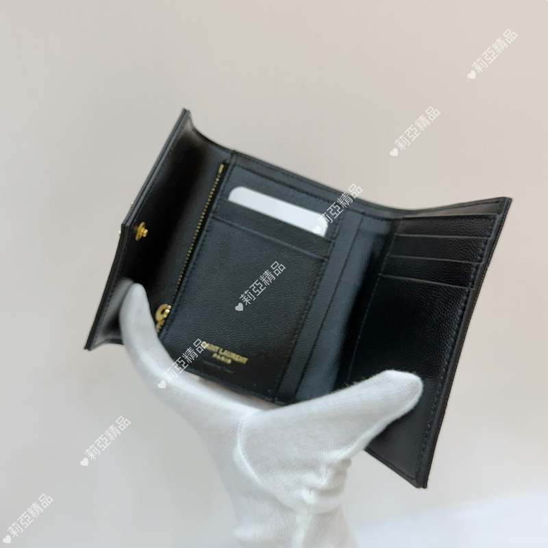 莉亞精品♡Ysl 黑金三折短夾 近新美品-11