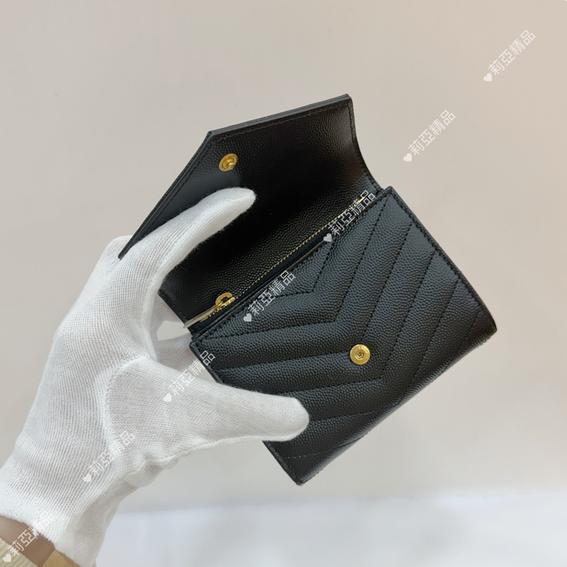 莉亞精品♡Ysl 黑金三折短夾 近新美品-12