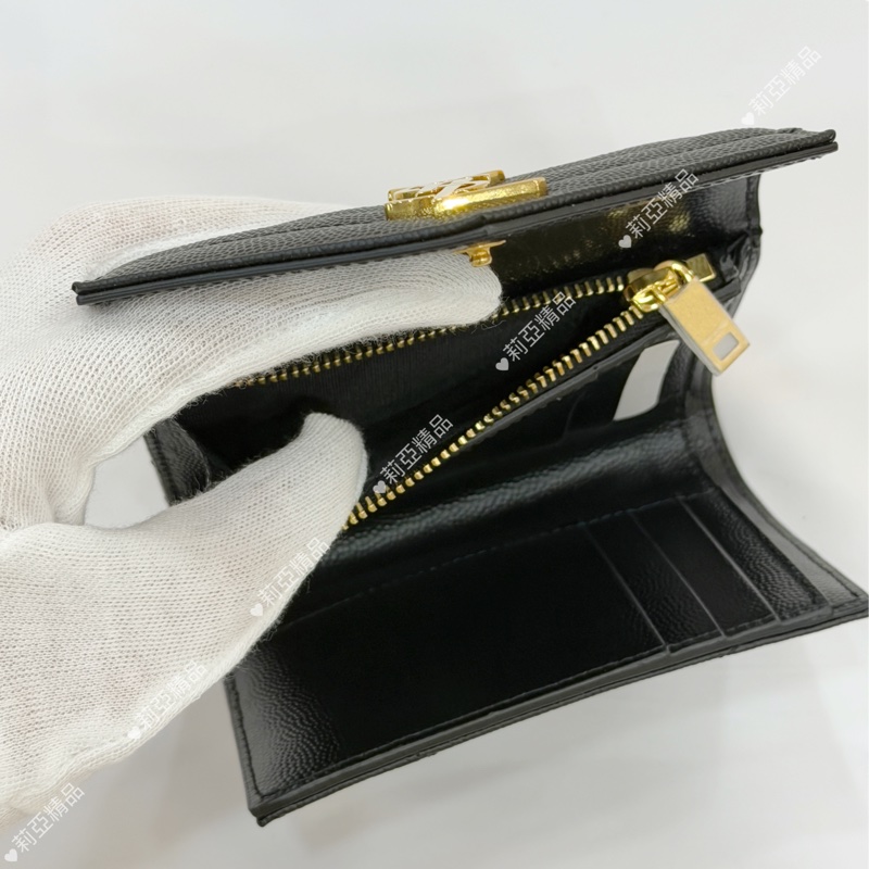 莉亞精品♡Ysl 黑金三折短夾 近新美品-14