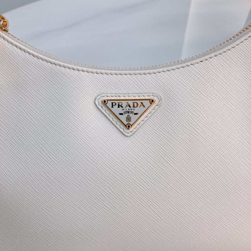 MS0730 Prada 普拉達 重改版本 十字牛皮紋 牛皮 腋下 斜背 粗肩帶 白色 金扣 Re-edition 2005 Saffiano Leather Bag with Strap White x GHW-13