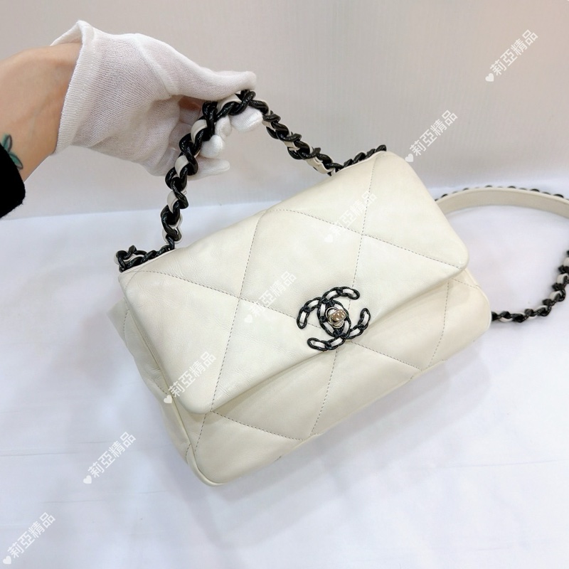 莉亞精品♡ CHANEL AS1160 XXE0PX98 19小號金屬藍x白皮革 二手美包-2