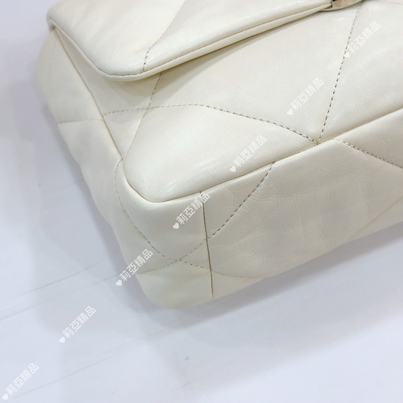莉亞精品♡ CHANEL AS1160 XXE0PX98 19小號金屬藍x白皮革 二手美包-7