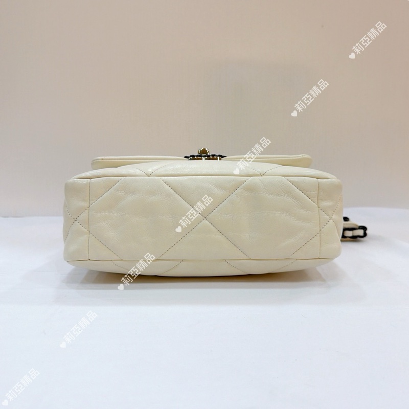 莉亞精品♡ CHANEL AS1160 XXE0PX98 19小號金屬藍x白皮革 二手美包-8