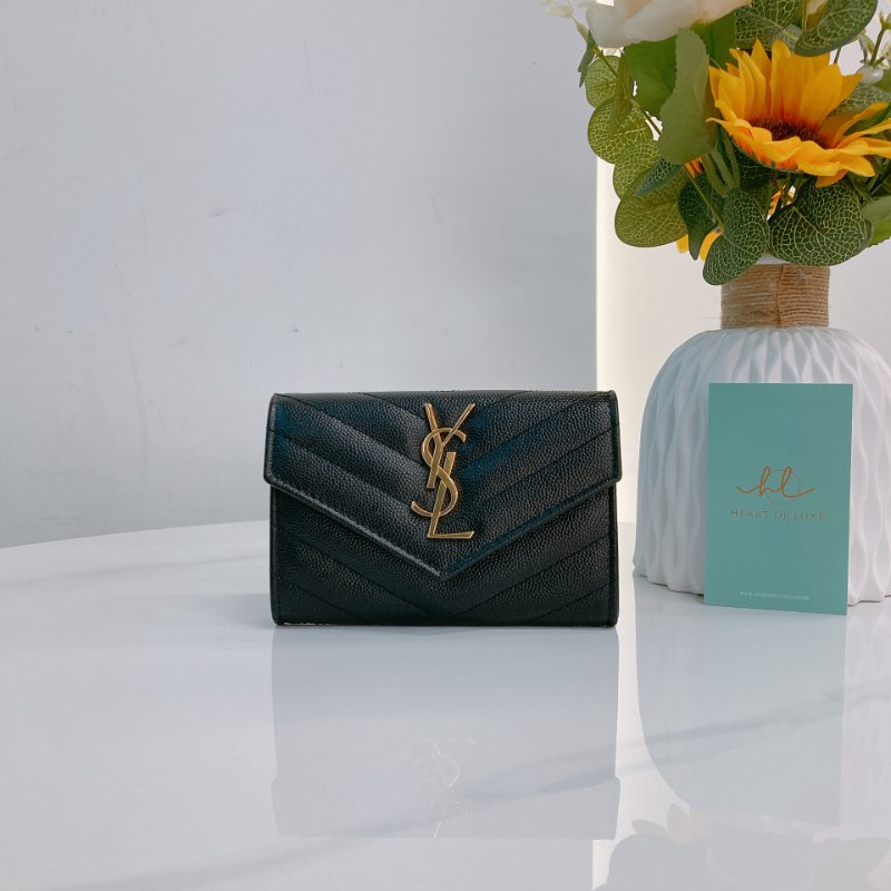 MS0731 聖羅蘭 山羊紋 顆粒牛皮 翻蓋 卡包 黑色 金扣 Saint Laurent Cassandre Flap Card Holder Black X GHW-0