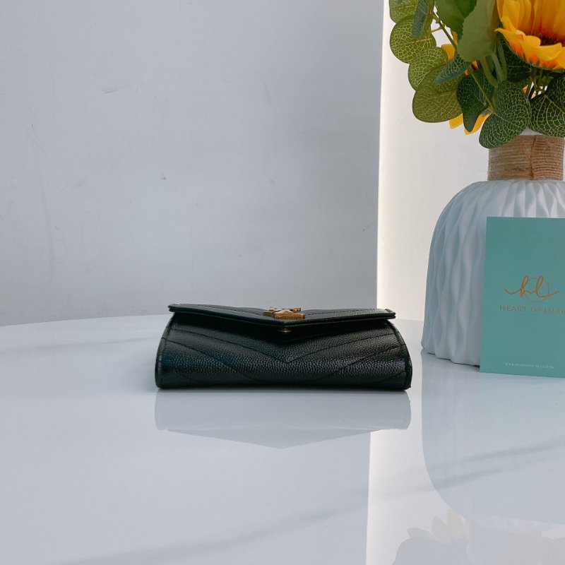 MS0731 聖羅蘭 山羊紋 顆粒牛皮 翻蓋 卡包 黑色 金扣 Saint Laurent Cassandre Flap Card Holder Black X GHW-4