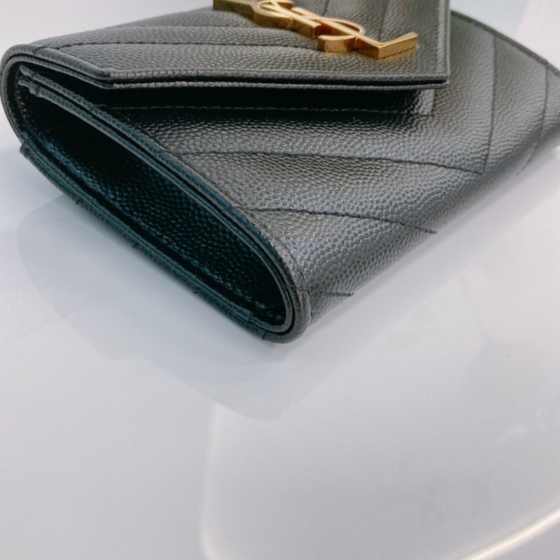 MS0731 聖羅蘭 山羊紋 顆粒牛皮 翻蓋 卡包 黑色 金扣 Saint Laurent Cassandre Flap Card Holder Black X GHW-5