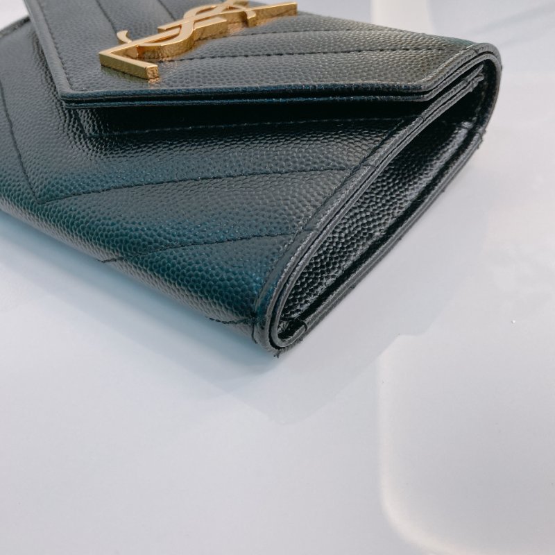 MS0731 聖羅蘭 山羊紋 顆粒牛皮 翻蓋 卡包 黑色 金扣 Saint Laurent Cassandre Flap Card Holder Black X GHW-6