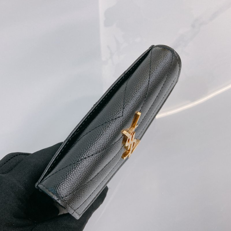 MS0731 聖羅蘭 山羊紋 顆粒牛皮 翻蓋 卡包 黑色 金扣 Saint Laurent Cassandre Flap Card Holder Black X GHW-9
