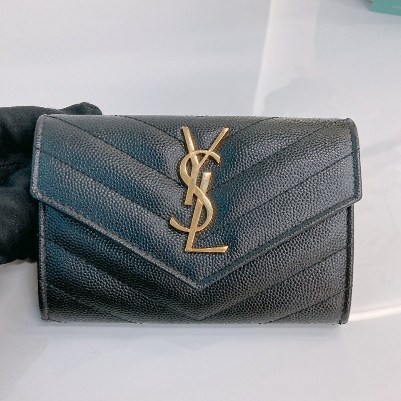 MS0731 聖羅蘭 山羊紋 顆粒牛皮 翻蓋 卡包 黑色 金扣 Saint Laurent Cassandre Flap Card Holder Black X GHW-10