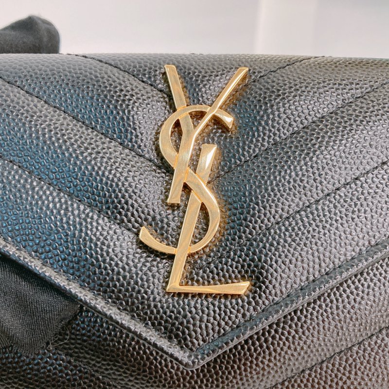 MS0731 聖羅蘭 山羊紋 顆粒牛皮 翻蓋 卡包 黑色 金扣 Saint Laurent Cassandre Flap Card Holder Black X GHW-11