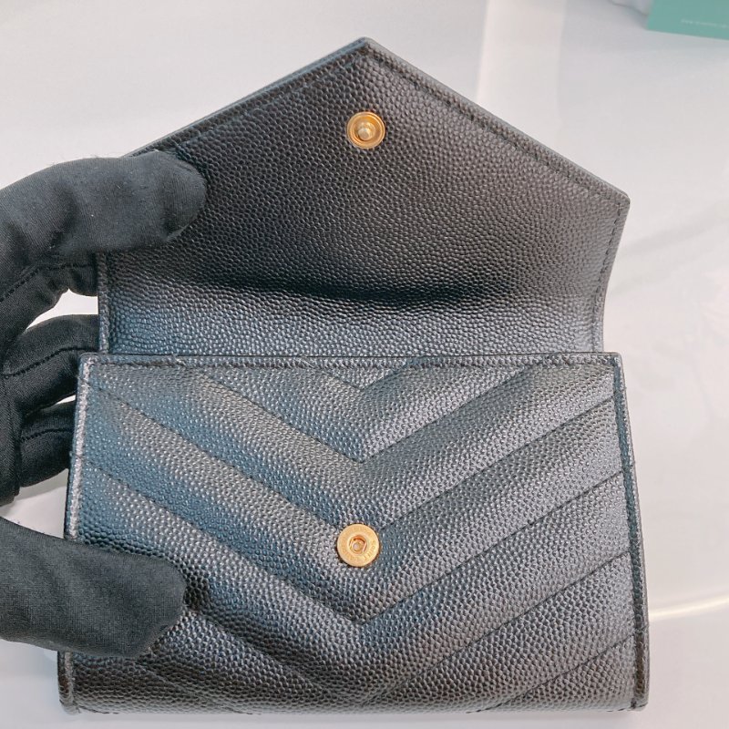 MS0731 聖羅蘭 山羊紋 顆粒牛皮 翻蓋 卡包 黑色 金扣 Saint Laurent Cassandre Flap Card Holder Black X GHW-12