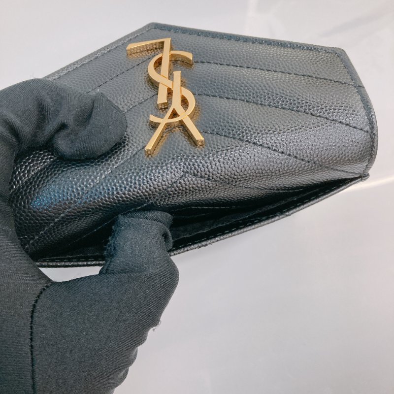 MS0731 聖羅蘭 山羊紋 顆粒牛皮 翻蓋 卡包 黑色 金扣 Saint Laurent Cassandre Flap Card Holder Black X GHW-19