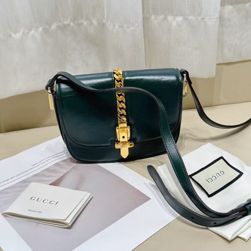 Gucci sylvie 1969 金扣 mini 馬鞍包 墨綠色18*14cm 98新配件塵袋-1