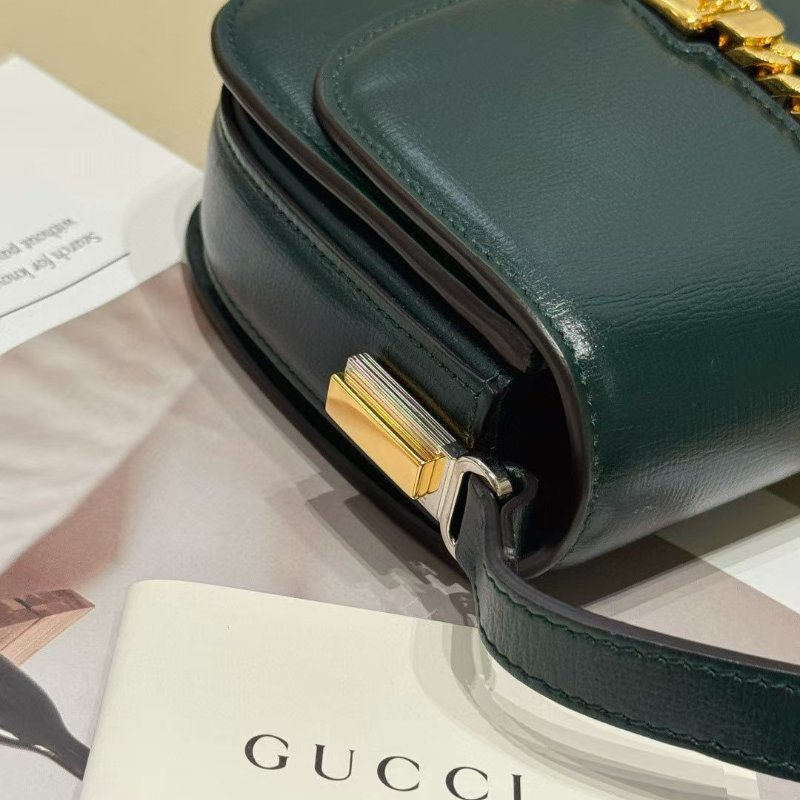 Gucci sylvie 1969 金扣 mini 馬鞍包 墨綠色18*14cm 98新配件塵袋-2