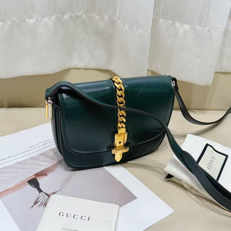 Gucci sylvie 1969 金扣 mini 馬鞍包 墨綠色18*14cm 98新配件塵袋-3