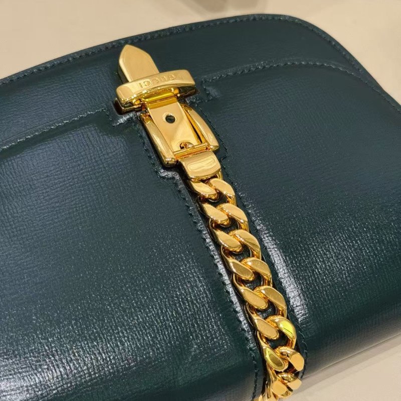 Gucci sylvie 1969 金扣 mini 馬鞍包 墨綠色18*14cm 98新配件塵袋-4