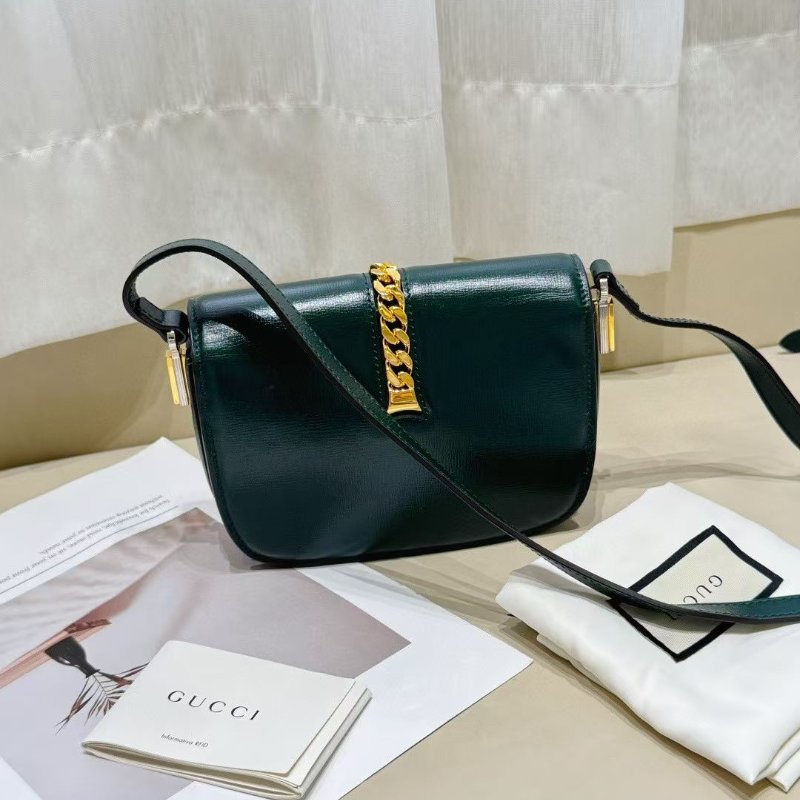 Gucci sylvie 1969 金扣 mini 馬鞍包 墨綠色18*14cm 98新配件塵袋-5
