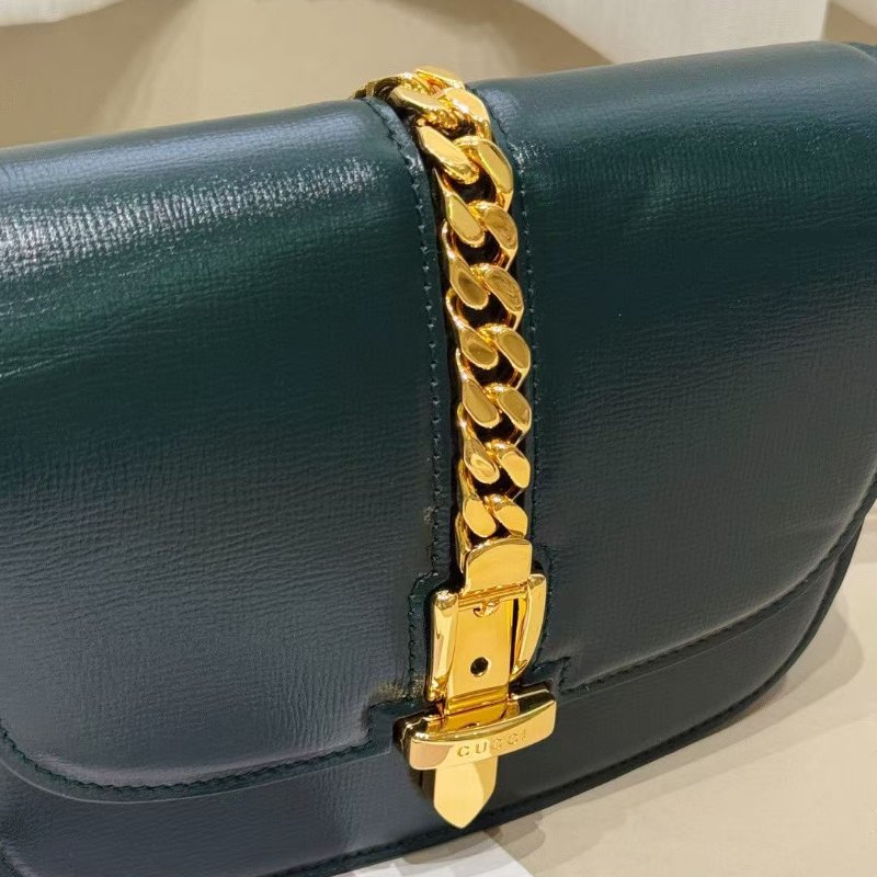 Gucci sylvie 1969 金扣 mini 馬鞍包 墨綠色18*14cm 98新配件塵袋-6