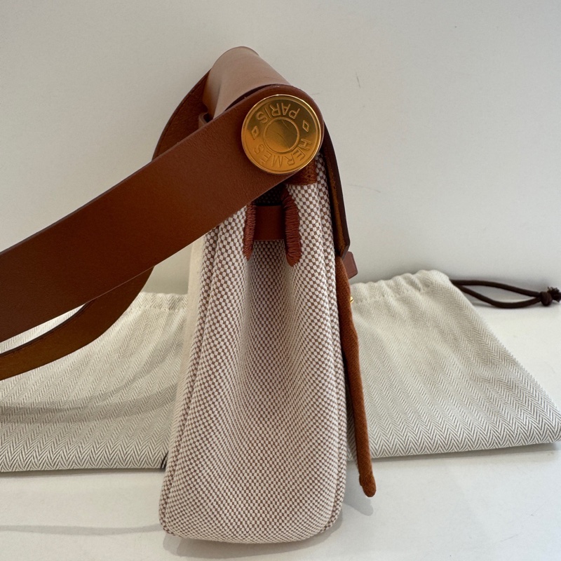 98新 Hermes 愛馬仕 mini herbag 金棕拼帆布米白 金扣 W刻-2