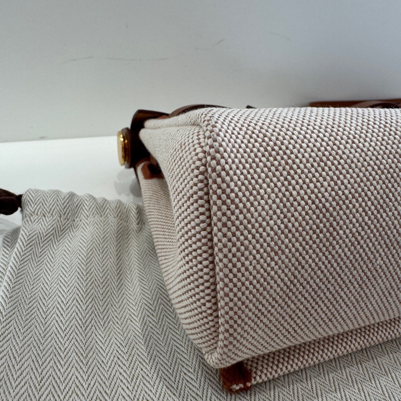 98新 Hermes 愛馬仕 mini herbag 金棕拼帆布米白 金扣 W刻-5