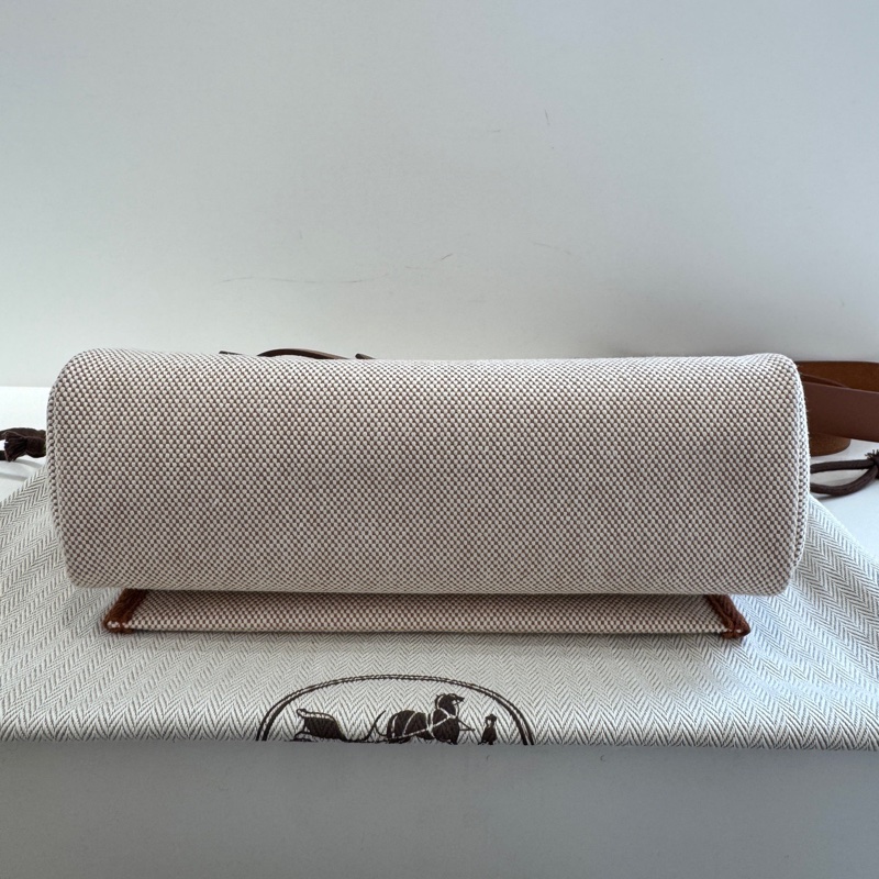 98新 Hermes 愛馬仕 mini herbag 金棕拼帆布米白 金扣 W刻-11