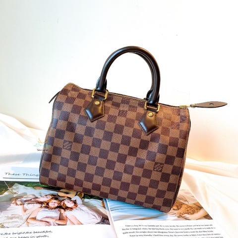 LV Speedy 25 咖啡格紋 手提包 波士頓包