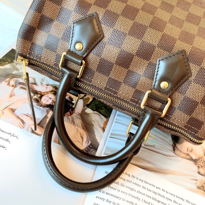 LV Speedy 25 咖啡格紋 手提包 波士頓包-7