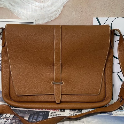 愛馬仕/Hermes Stevet 銀扣 信使包 C刻 底長35