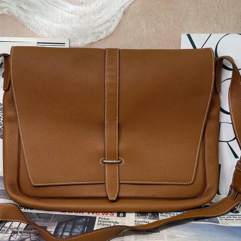 愛馬仕/Hermes Stevet 銀扣 信使包 C刻 底長35-0