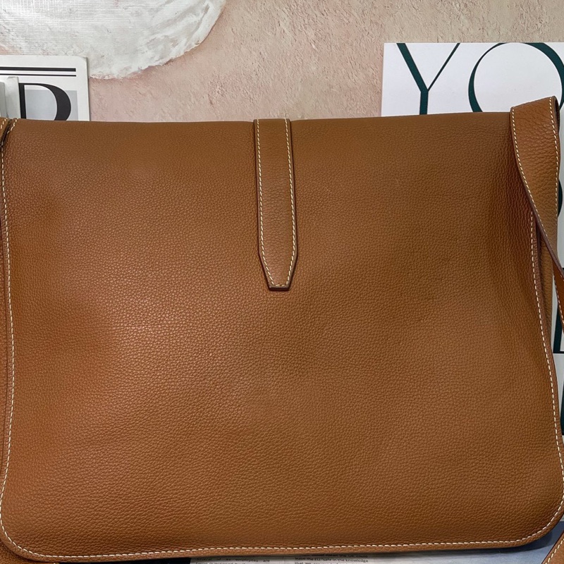 愛馬仕/Hermes Stevet 銀扣 信使包 C刻 底長35-5