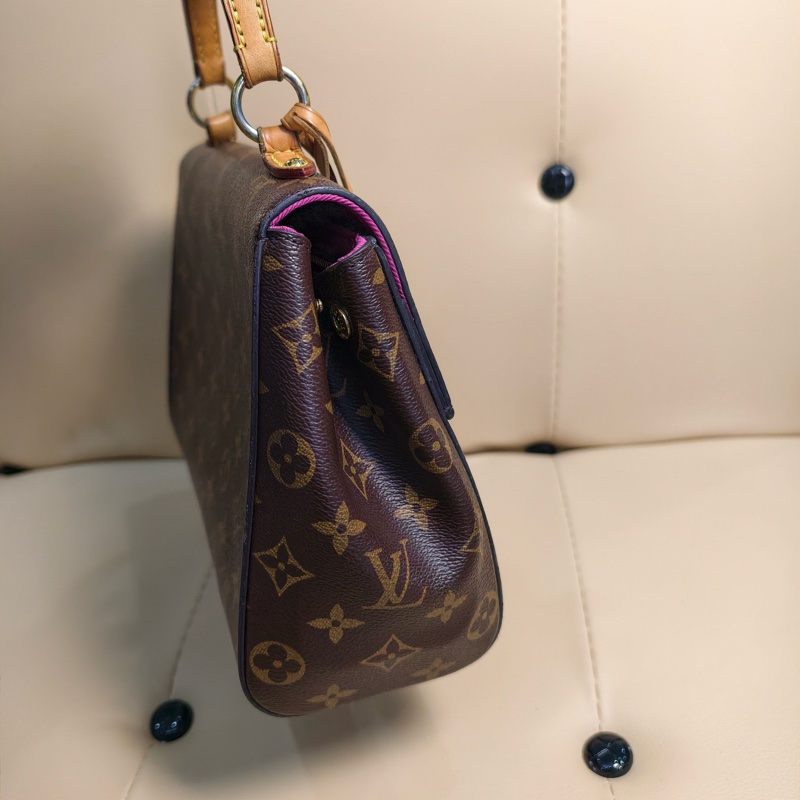 Lv路易威登Cluny 克魯尼BB號老花玫紅拼紅肩帶-2