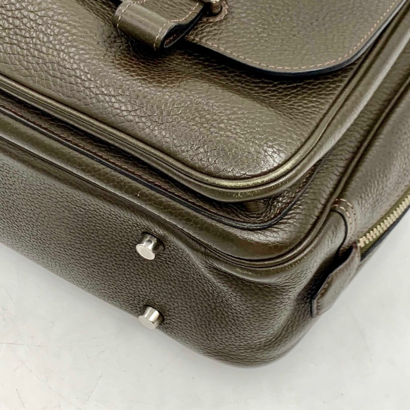 HERMES 愛馬仕雙抽帶墨綠色單肩包手提包旅行包 togo牛皮框N刻 可手提可單肩，男女適用-7