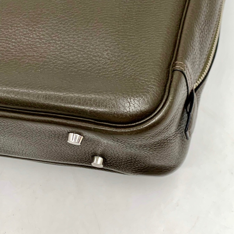 HERMES 愛馬仕雙抽帶墨綠色單肩包手提包旅行包 togo牛皮框N刻 可手提可單肩，男女適用-9
