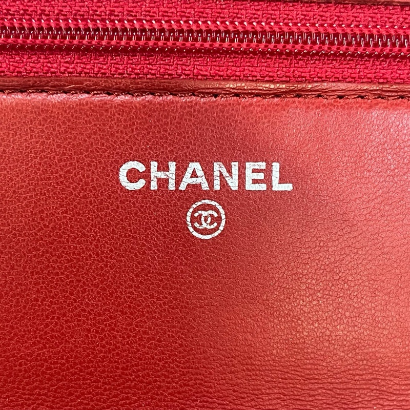 CHANEL 香奈兒 發財WOC鏈條包 紅色銀扣羊皮-6