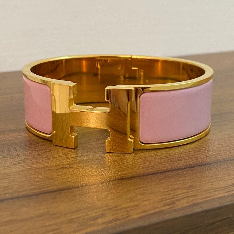 Hermes正品 粉金H Clic寬版手環-1