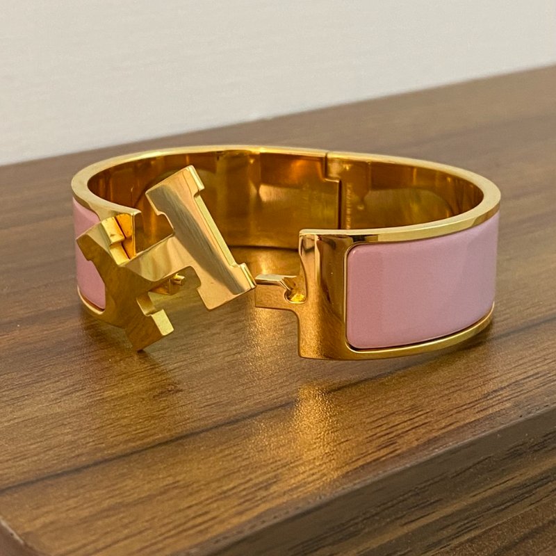 Hermes正品 粉金H Clic寬版手環-2