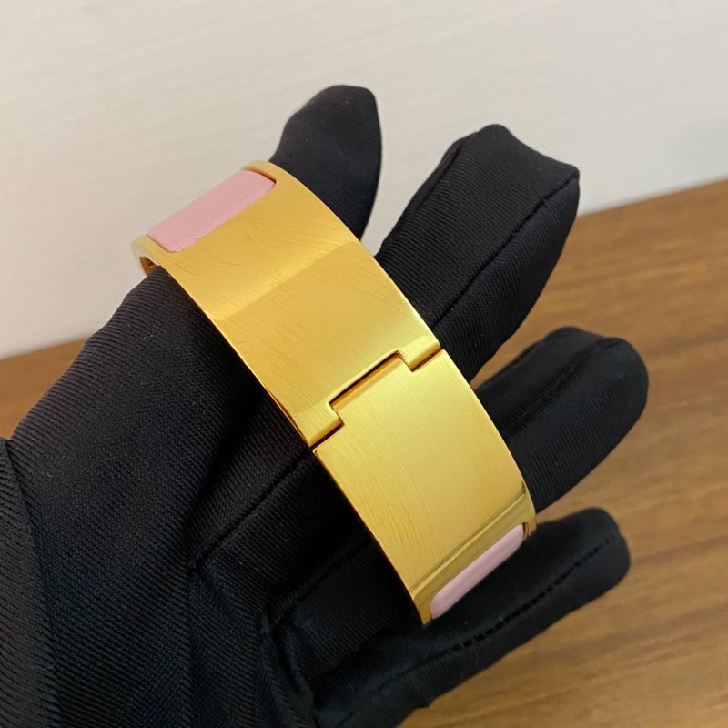 Hermes正品 粉金H Clic寬版手環-8