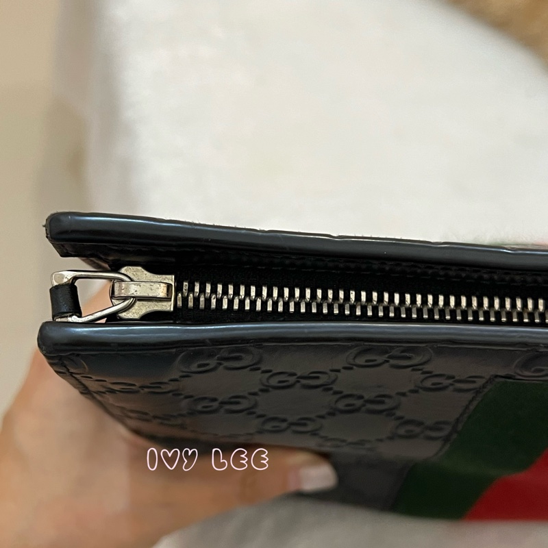 GUCCI 475316 黑色壓紋皮 綠紅綠 手拿包 正品 二手精品-13