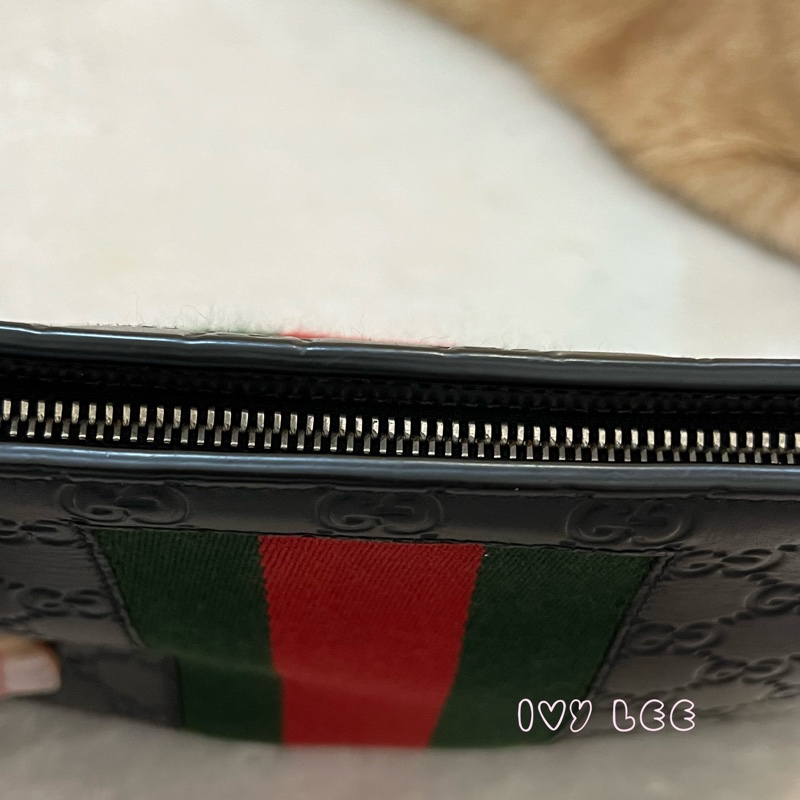 GUCCI 475316 黑色壓紋皮 綠紅綠 手拿包 正品 二手精品-14