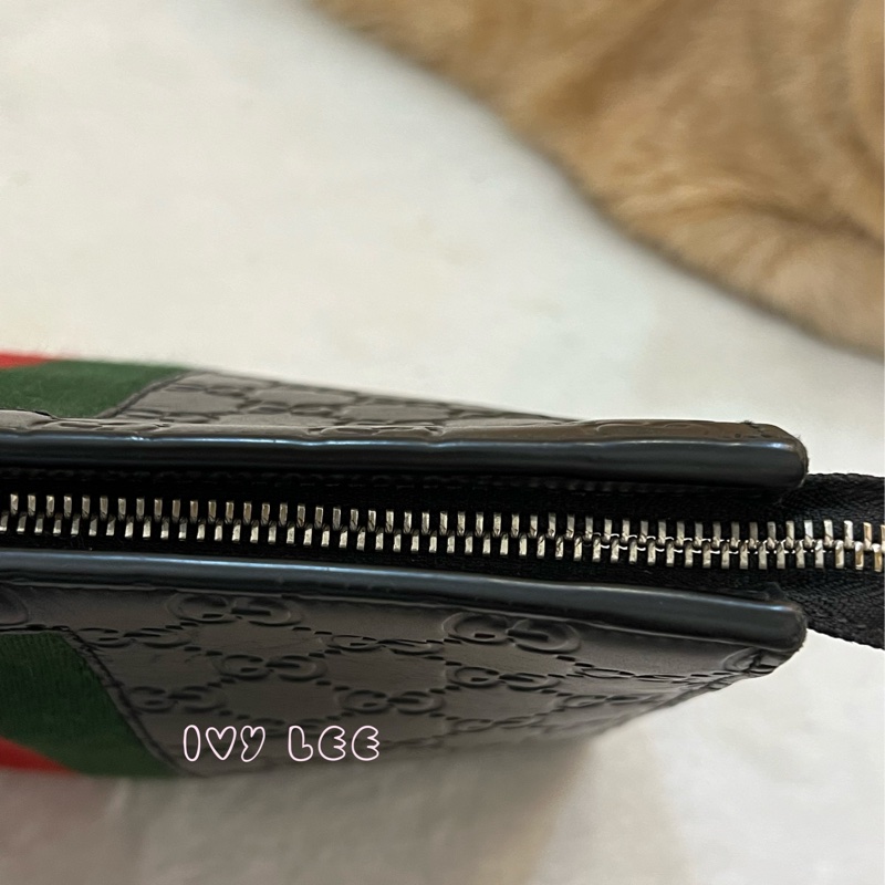 GUCCI 475316 黑色壓紋皮 綠紅綠 手拿包 正品 二手精品-15