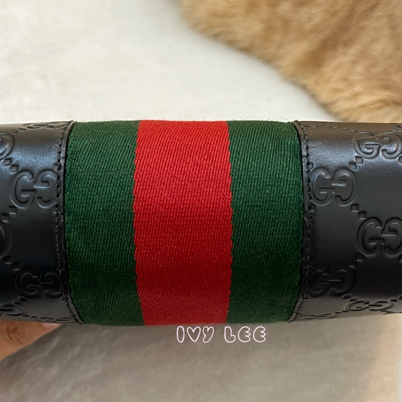 GUCCI 475316 黑色壓紋皮 綠紅綠 手拿包 正品 二手精品-17