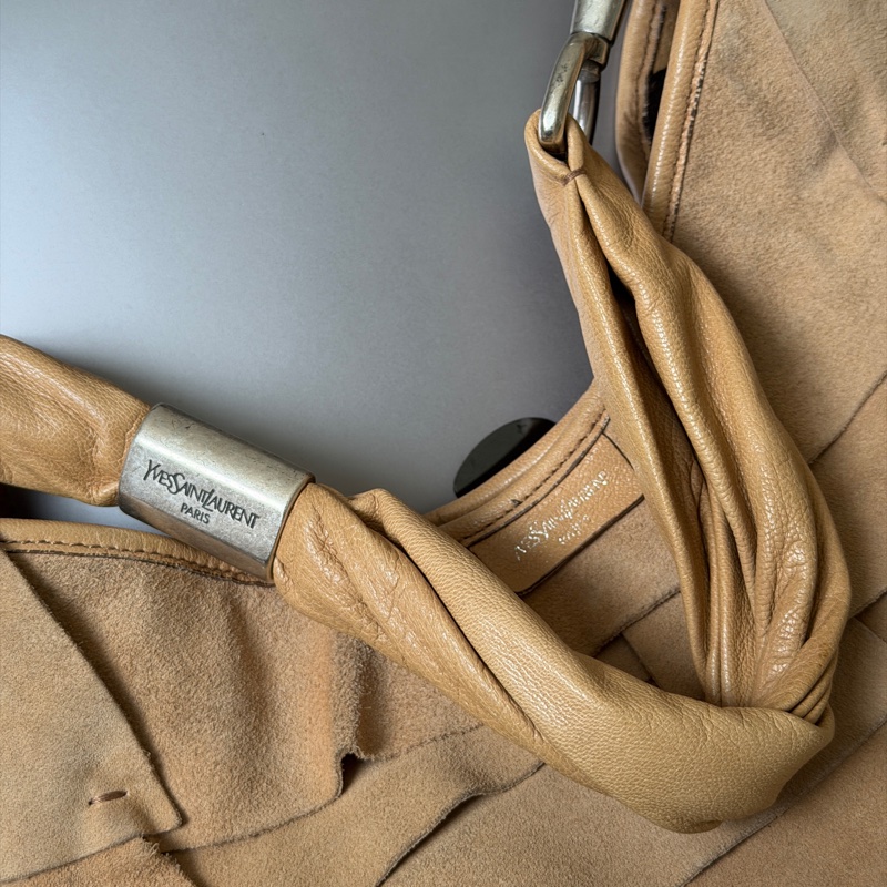 Yves Saint Laurent St. Tropez 荷葉包 YSL 聖羅蘭 駝色麂皮 肩背包 西部風格-11