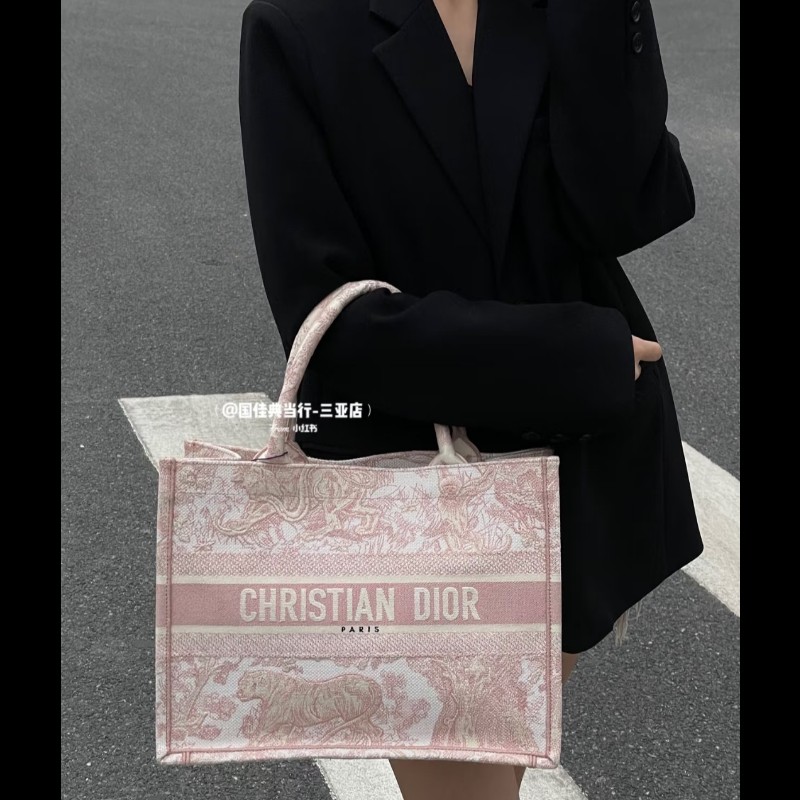 Dior 經典中號 Book Tote 粉色印花刺繡托特包 手提包-1