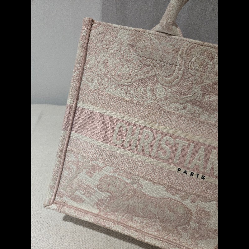 Dior 經典中號 Book Tote 粉色印花刺繡托特包 手提包-14