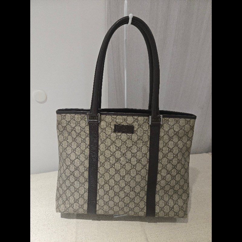 Gucci 古馳 GG logo 老花帆布拼皮革 托特包 肩背包 手提包-4