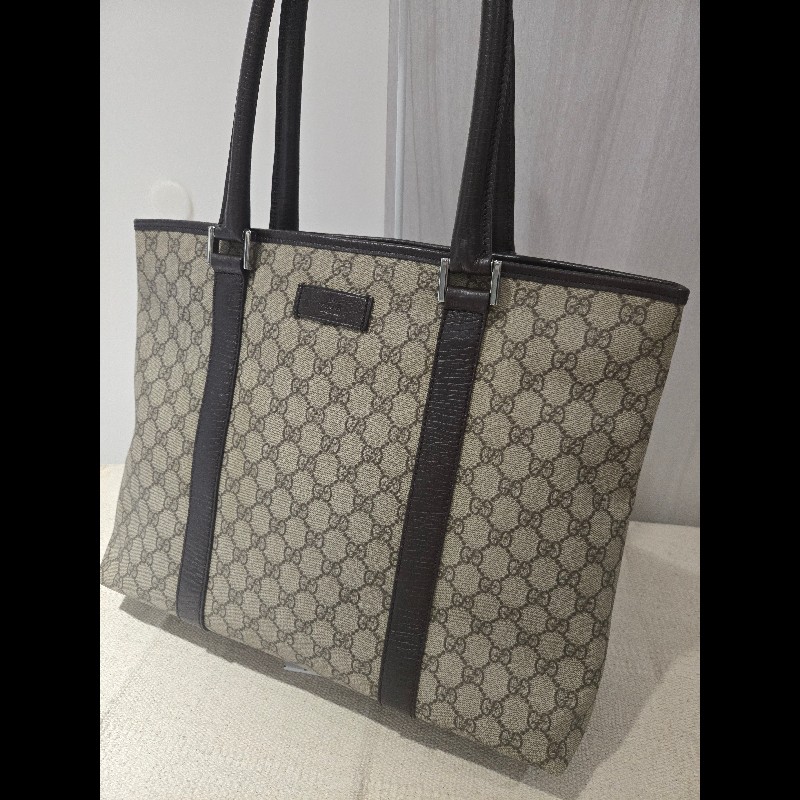 Gucci 古馳 GG logo 老花帆布拼皮革 托特包 肩背包 手提包-5