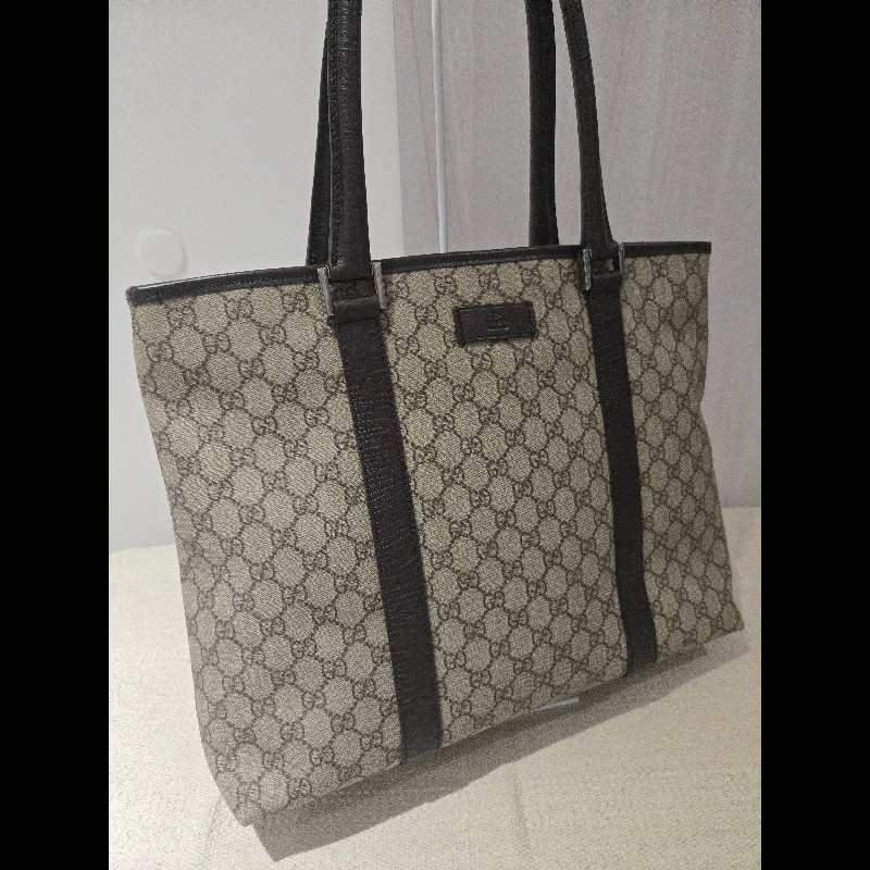 Gucci 古馳 GG logo 老花帆布拼皮革 托特包 肩背包 手提包-6